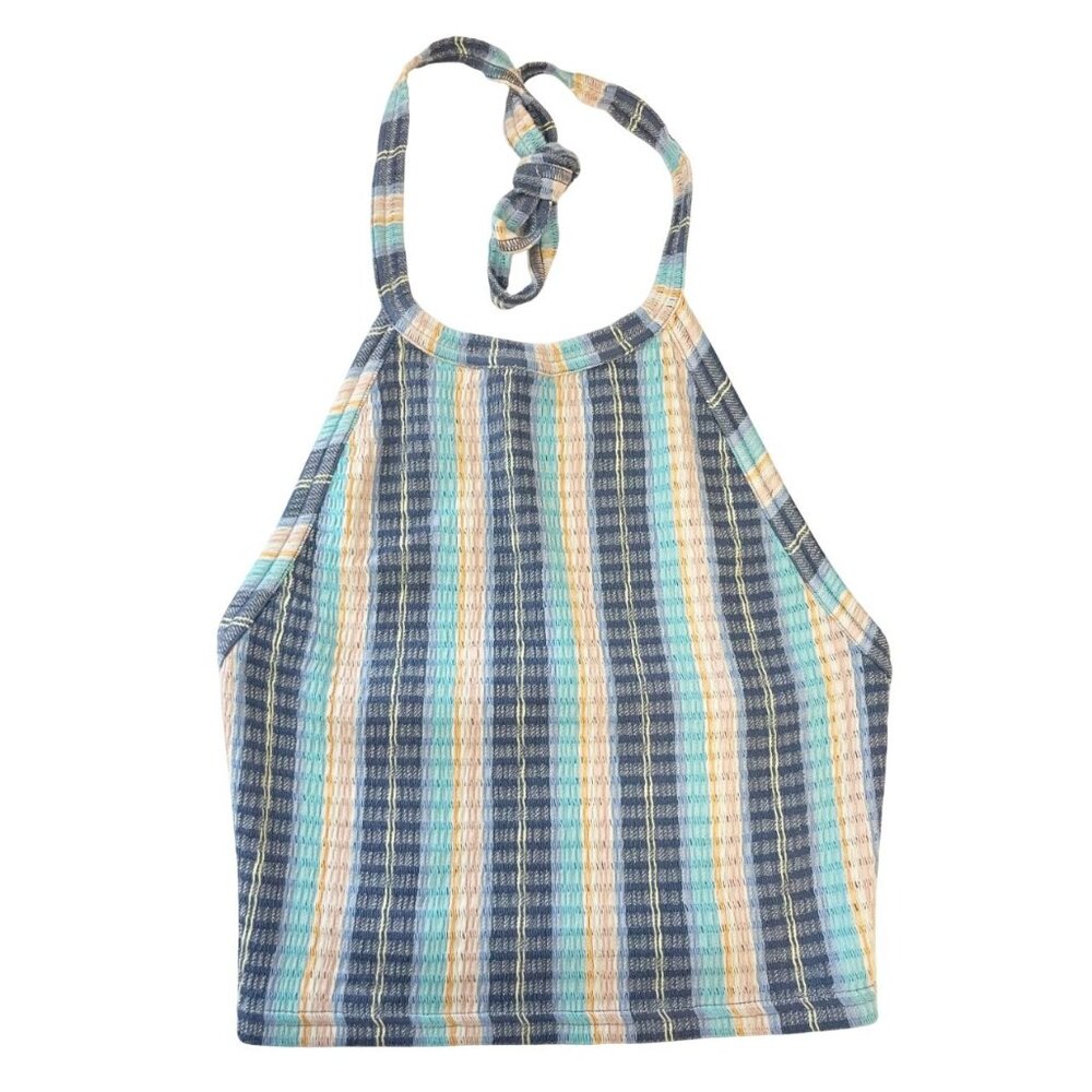 NEW American Eagle Blue Striped Halter Top Cropped Stretch - Size Medium